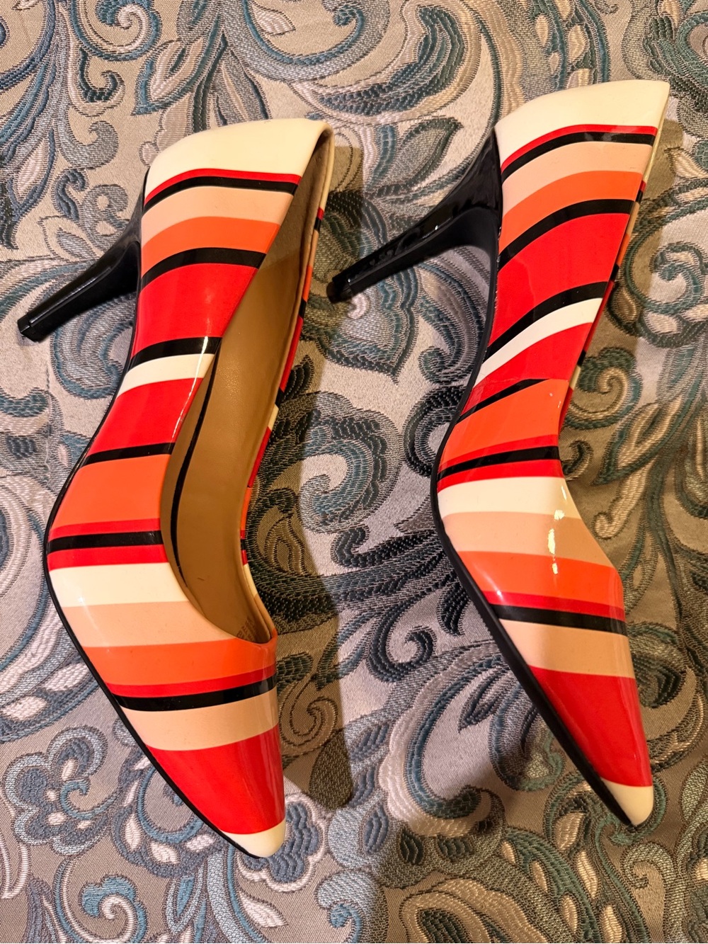 INC International Concepts Red, Orange, Cream & Black Striped Pointed-Toe Pumps - Picture 4 of 7